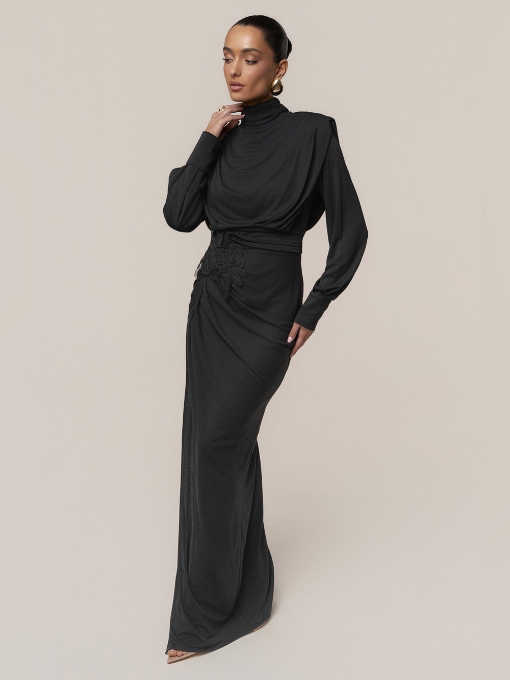 JLUXLABEL Black High-Neck Maxi Dress with Side Slit Size S NWT - Picture 6 of 13